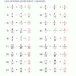 Adding Subtracting Fractions With Like Denominators Sheet 1 Answers In