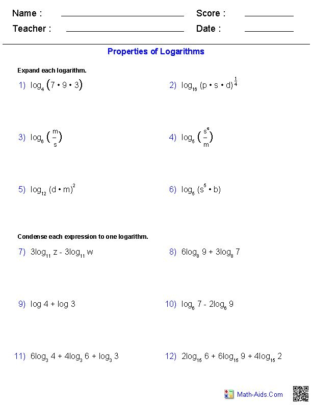 Algebra 2 Worksheets Exponential And Logarithmic Functions Worksheets 