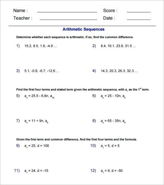 Algunproblemita Arithmetic Sequence Worksheet