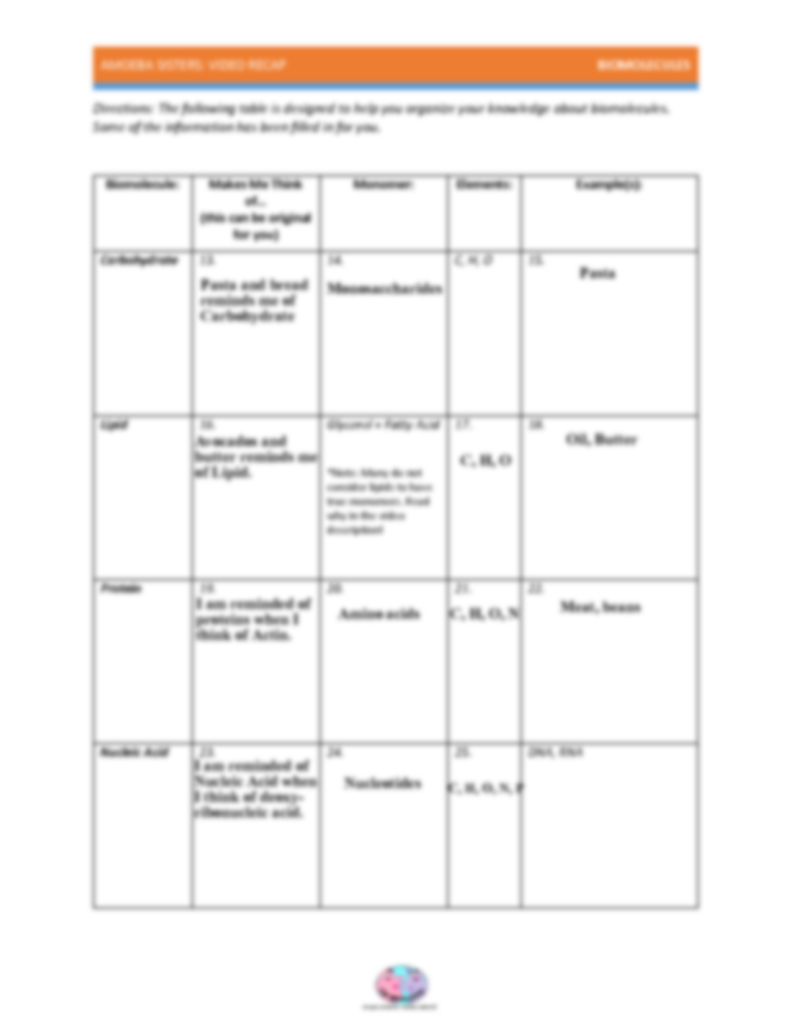 Amoeba Sisters Enzymes Worksheet