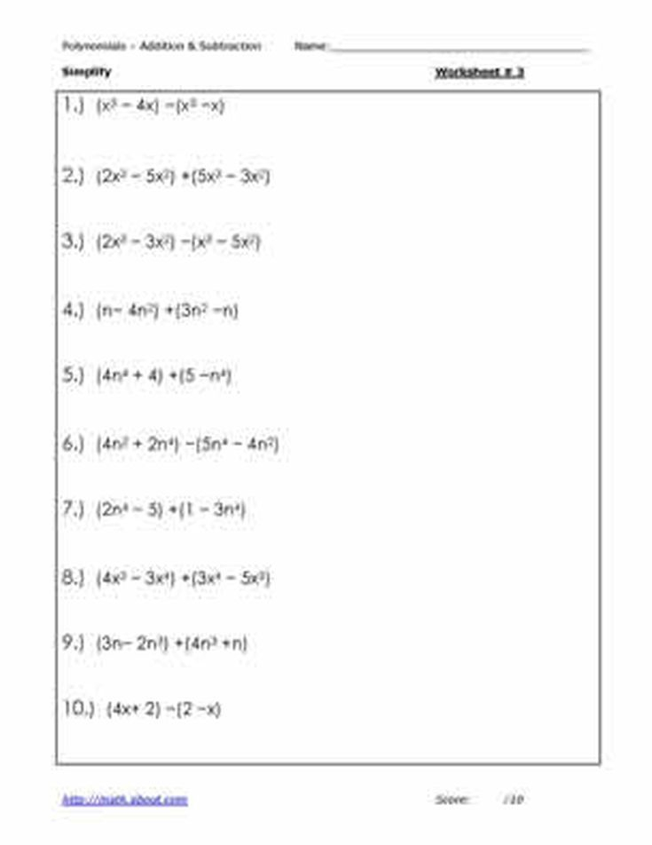 Applications Of Adding And Subtracting Polynomials Worksheet