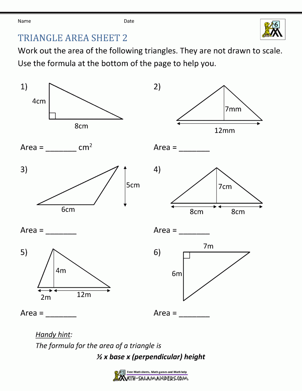 Area Of Triangles Worksheet Pdf