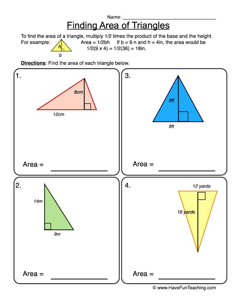 Area Of Triangles Worksheets