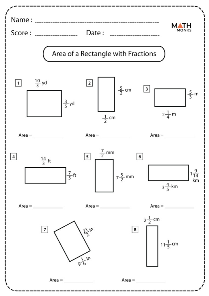 Area Worksheets Area Of A Rectangle Version 1 Area And Perimeter 