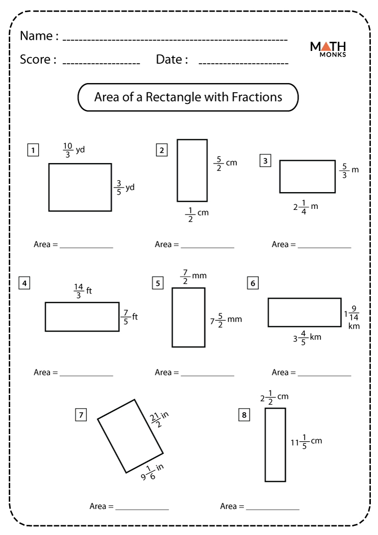 Area Worksheets Area Of A Rectangle Version 1 Area And Perimeter 