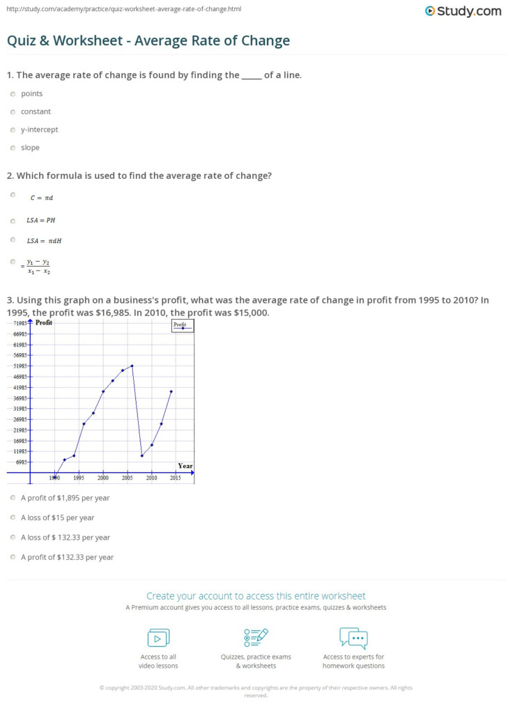 Average Rate Of Change Worksheet Algebra 1
