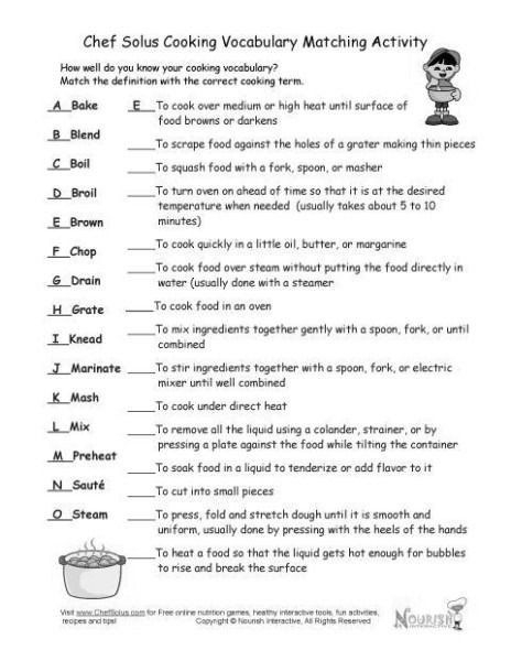 Basic Cooking Terms Worksheet Worksheet Fun
