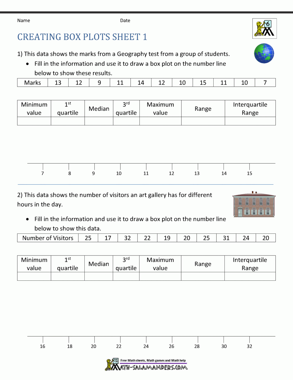 Box Plot Worksheets