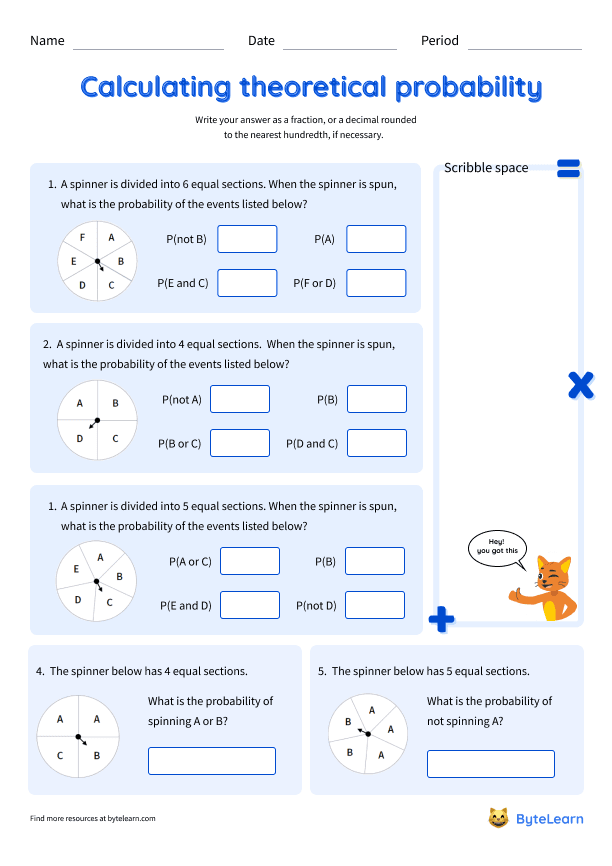 Calculate Theoretical Probability Worksheets PDF 7 SP C 7 A 7th 