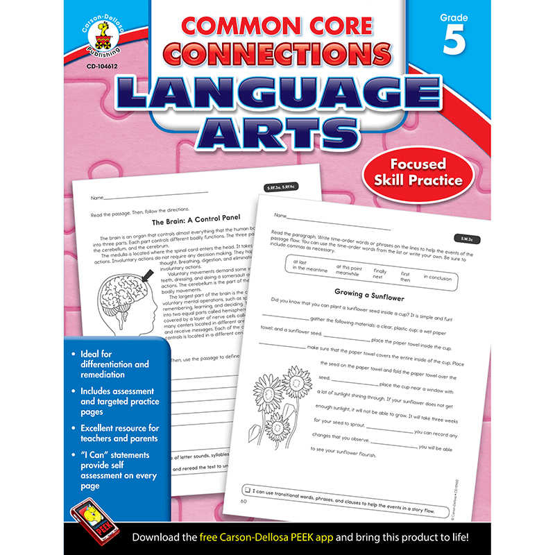 CARSON DELLOSA LANGUAGE ARTS GRADE 5 COMMON CORE CONNECTIONS CD 104612 