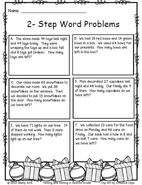 Christmas Math 2 step Word Problems math For 2nd Grade Word Problems 