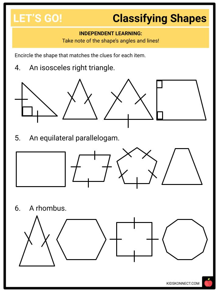 Classifying Shapes Multiple Choice Common Core Sheets Common Core 