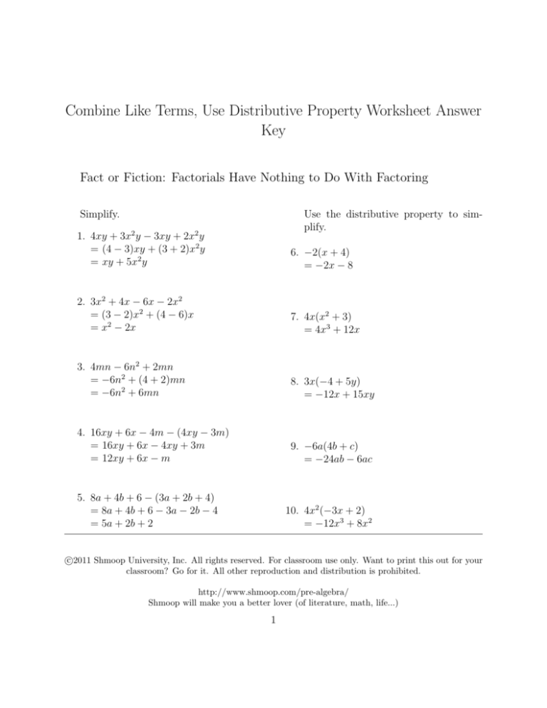 Combining Like Terms Worksheet Easy