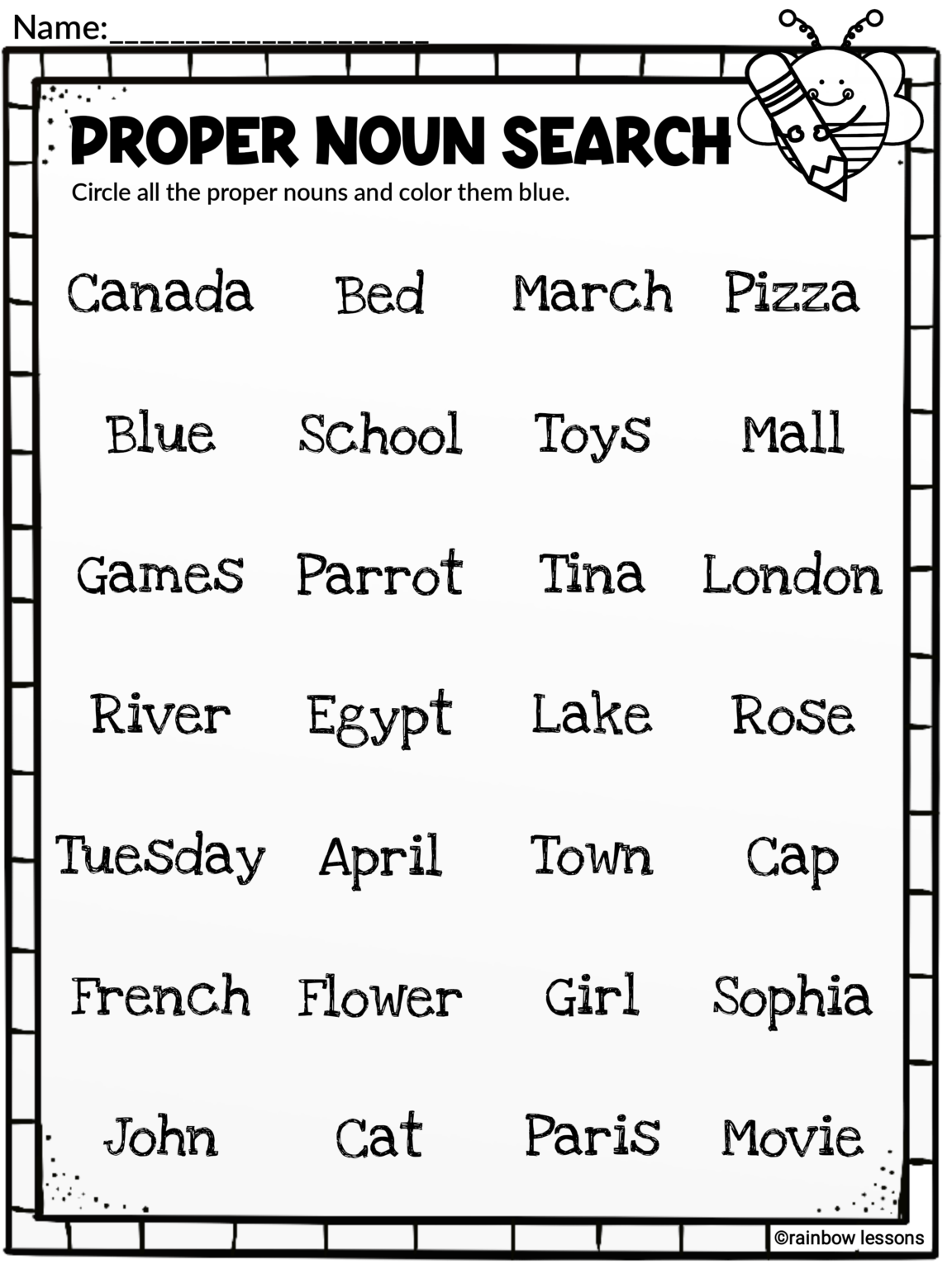 Common And Proper Noun Worksheet