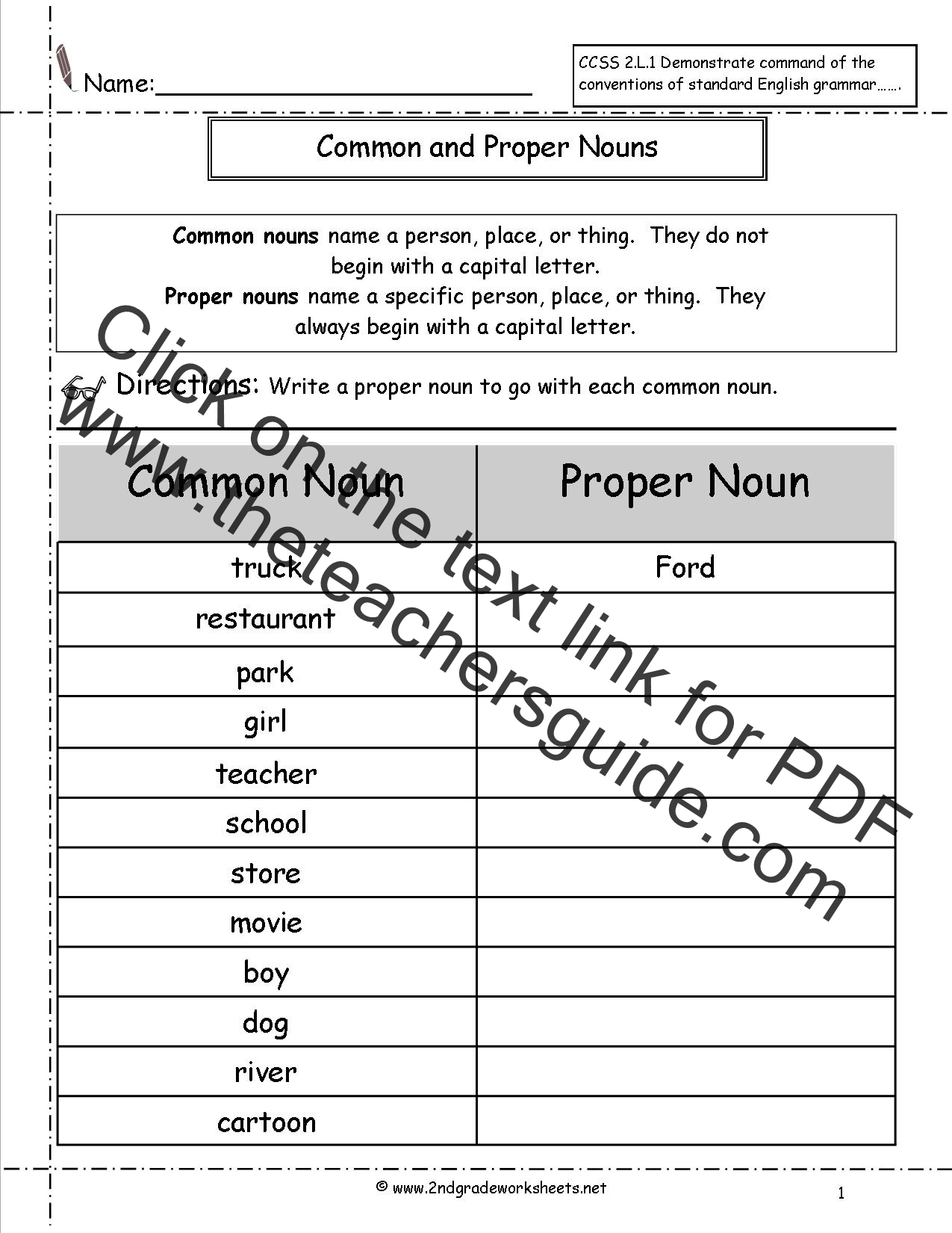 Common And Proper Nouns Worksheet