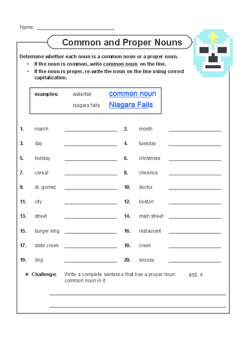 Common And Proper Nouns Worksheet