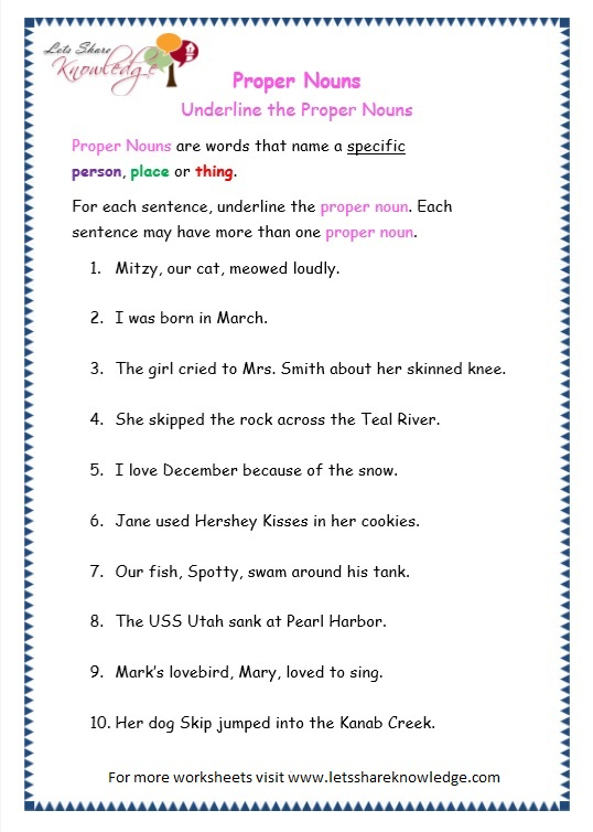Common And Proper Nouns Worksheets For Grade 5 Capitalization 