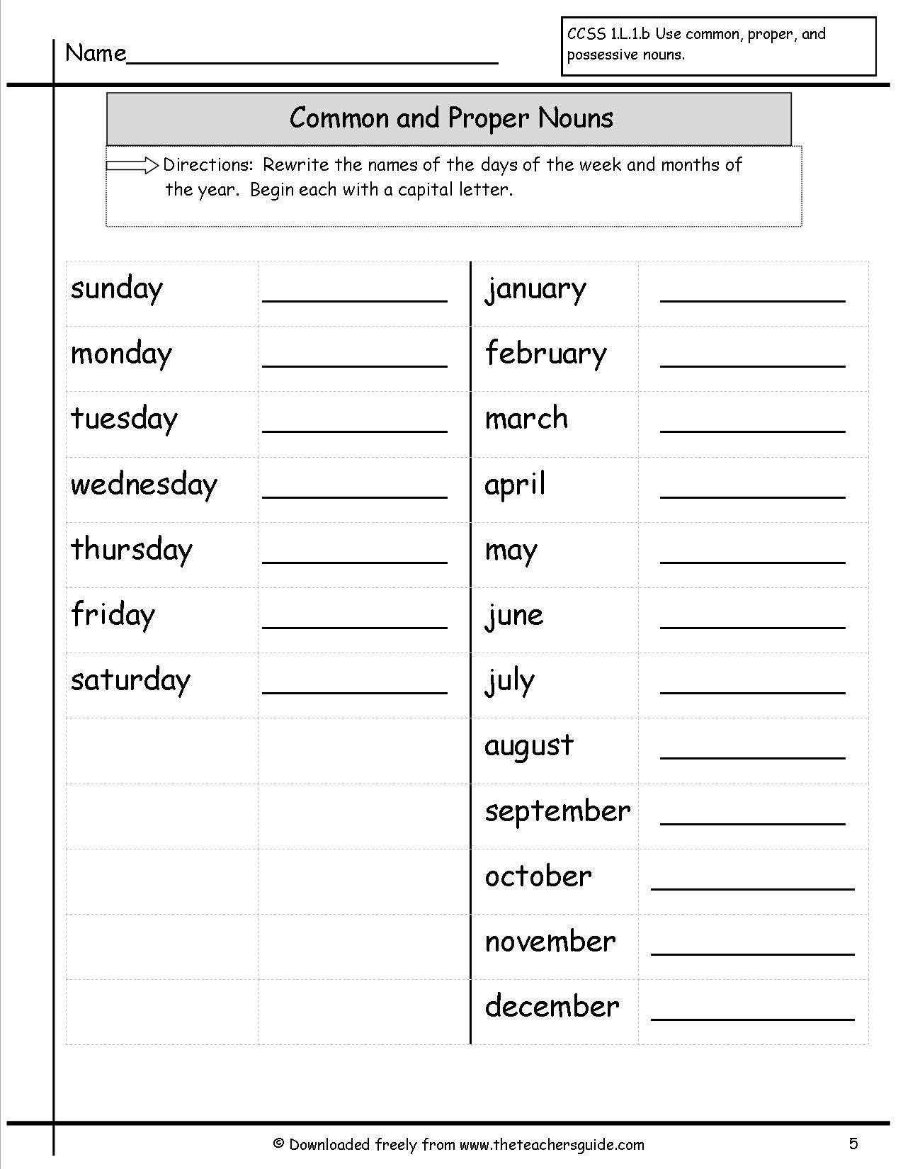 Common And Proper Nouns Worksheets From The Teacher s Guide Proper