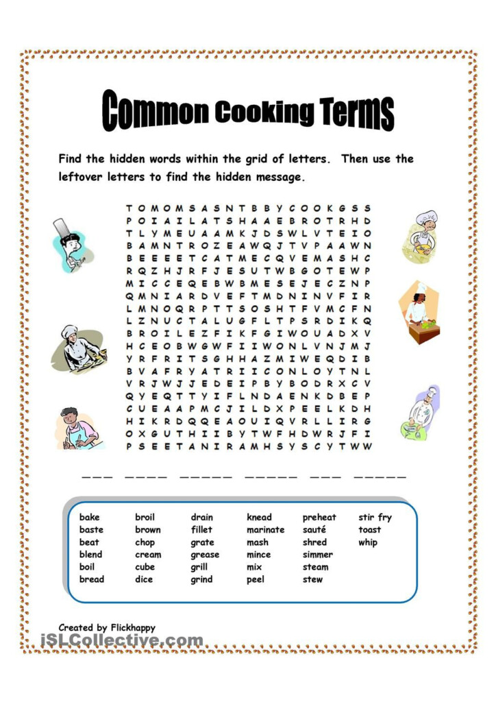 Common Cooking Terms School Worksheets Worksheets For Kids Cooking 