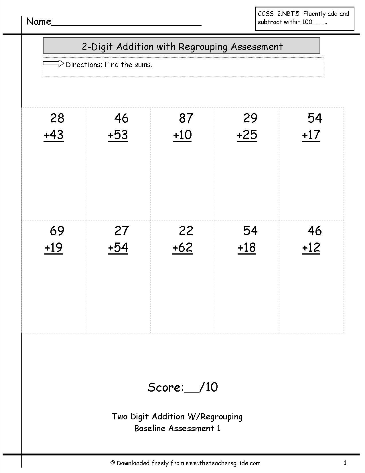 Common Core Adding Two Digit Numbers Place Value Worksheets 2022