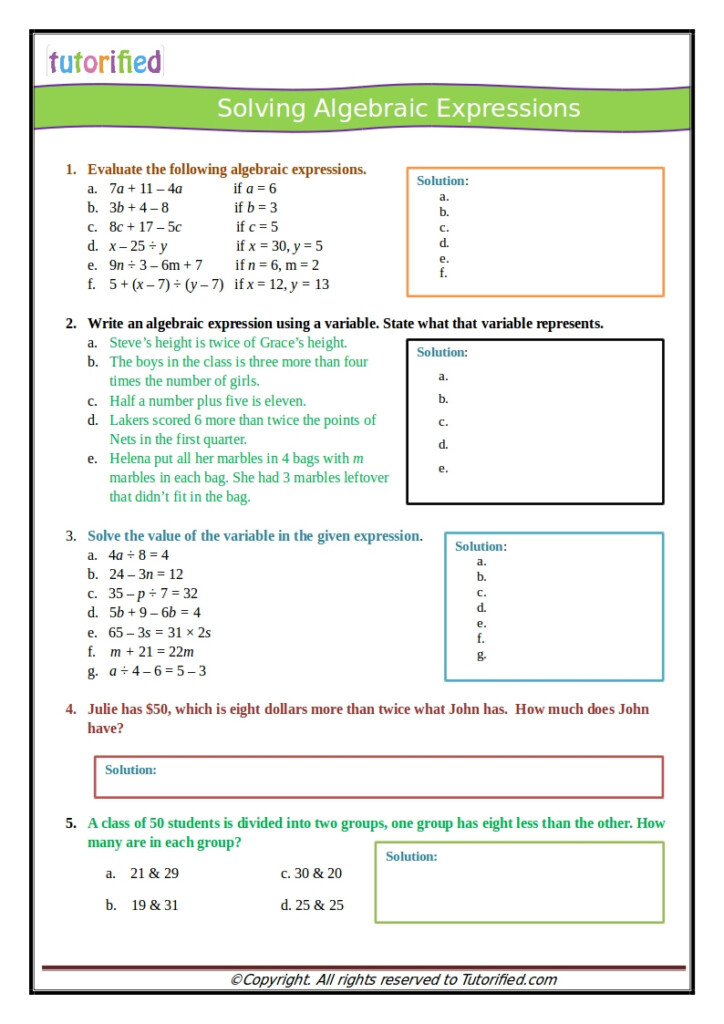 Common Core Algebraic Expressions Worksheets Common Core Worksheets