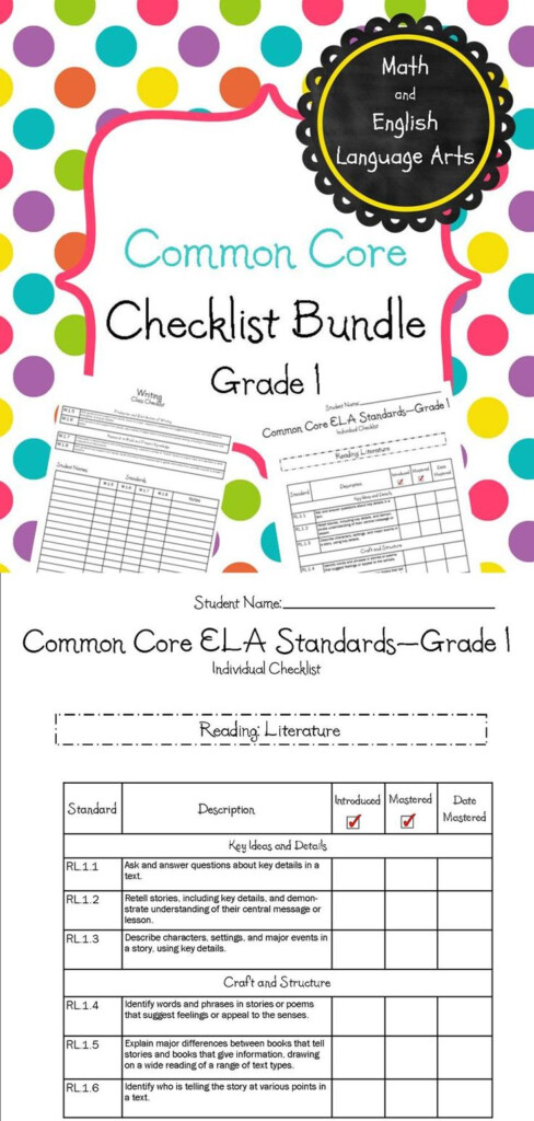 Common Core Checklist Bundle Math And ELA Grade 1 Common Core 