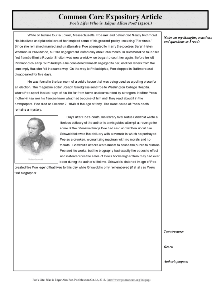 Common Core Expository Article Answers Key Fill Online Printable 