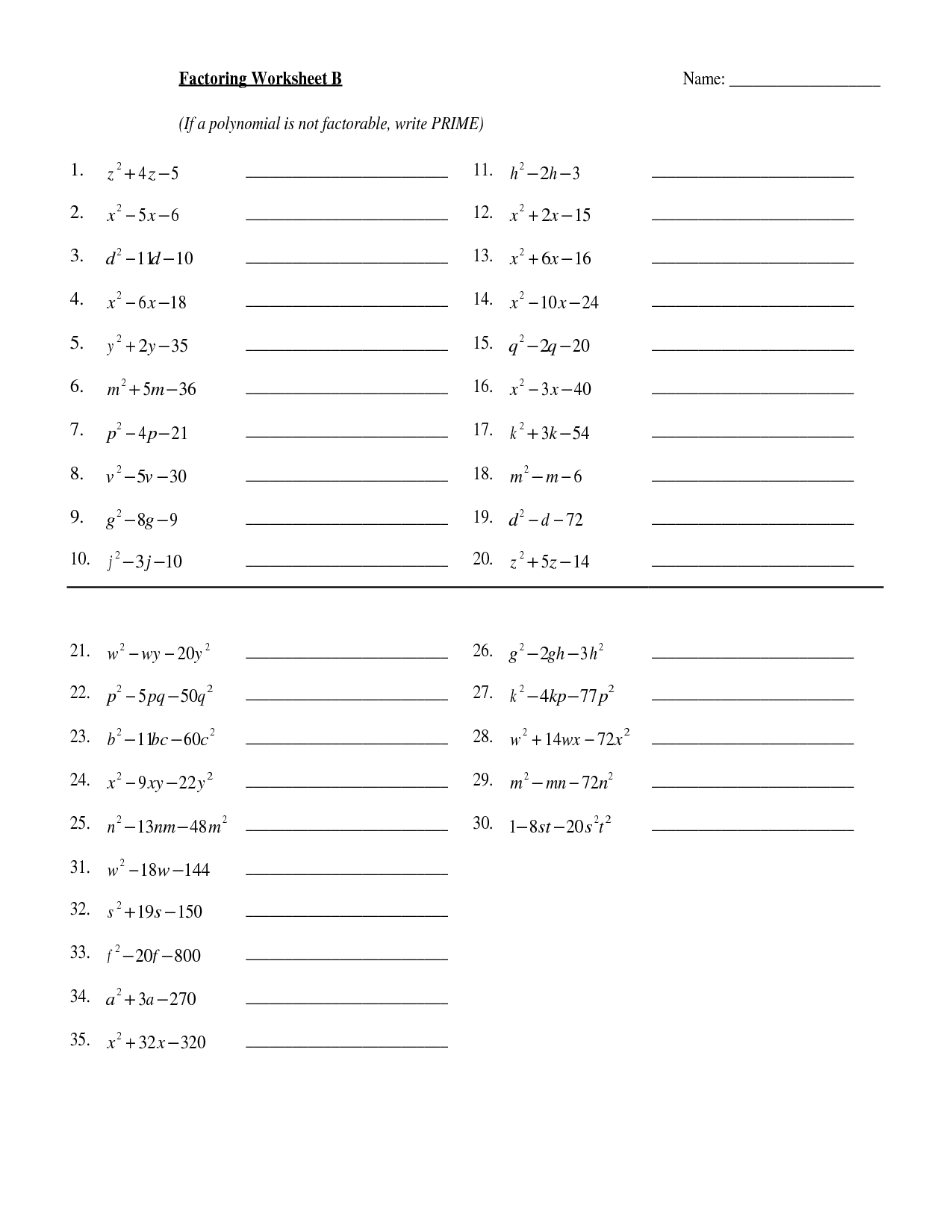 Common Core Factoring Polynomials Worksheets CommonWorksheets