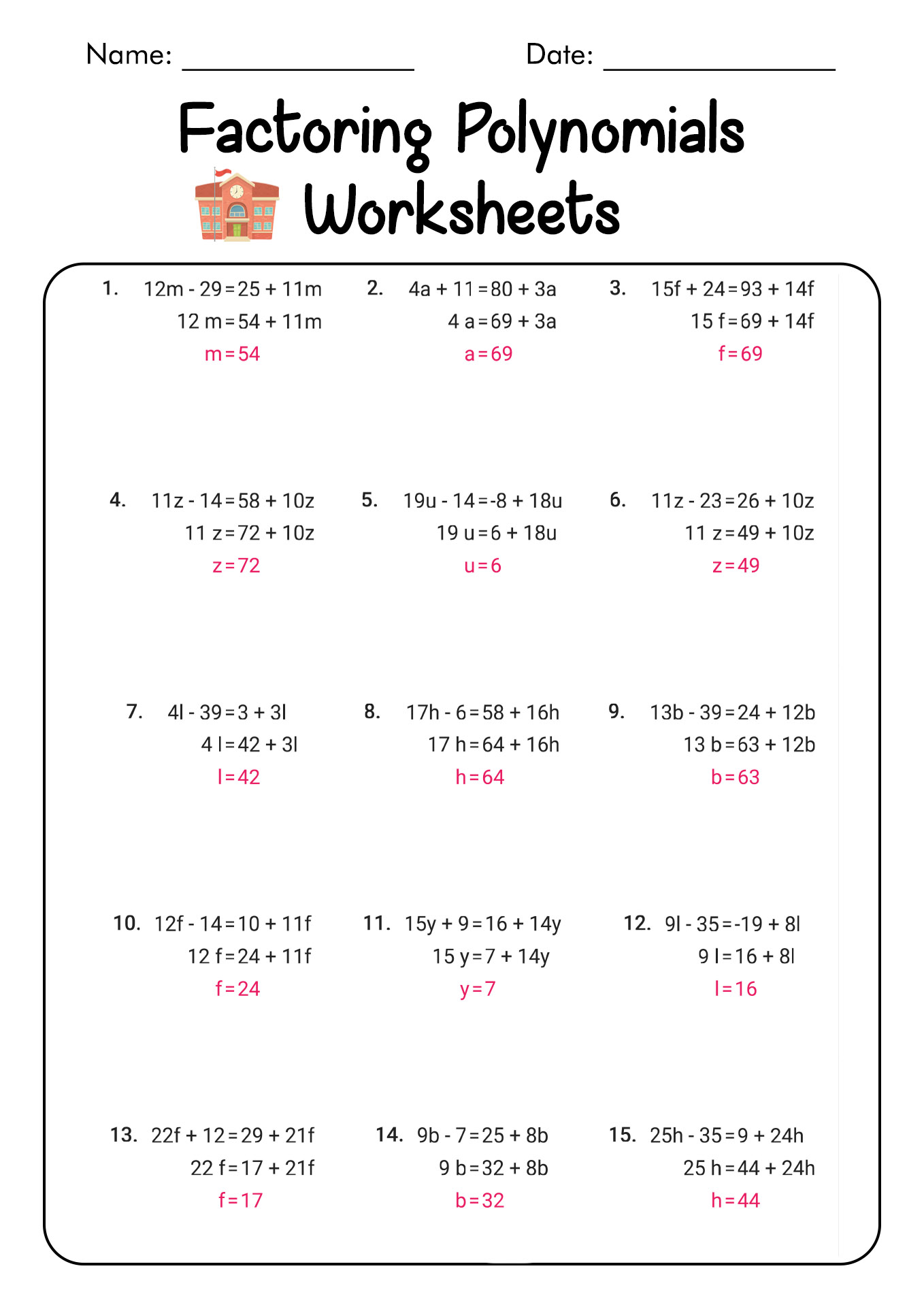 Common Core Factoring Polynomials Worksheets CommonWorksheets