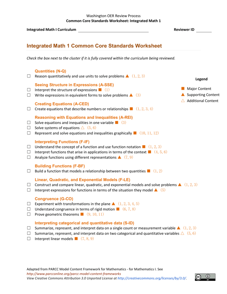 Common Core Integrated Math 1 Worksheets Common Core Worksheets