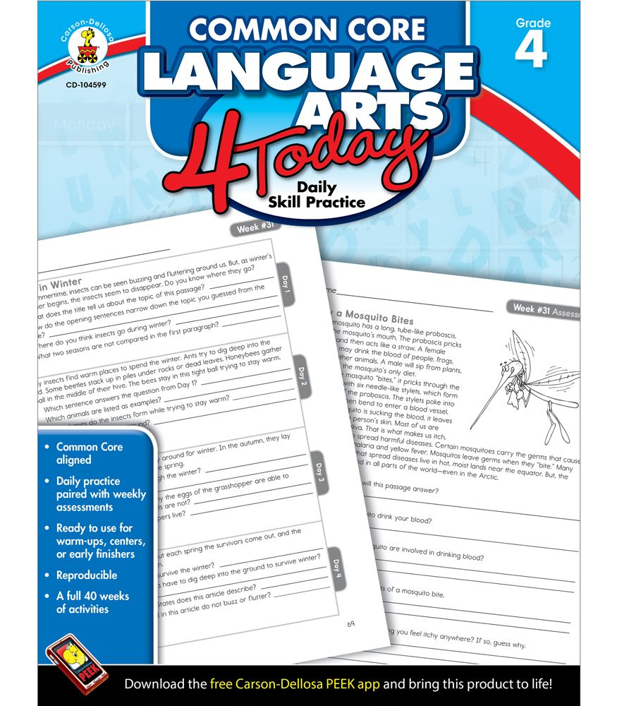 Common Core Language Arts 4 Today Workbook Common Core Language 