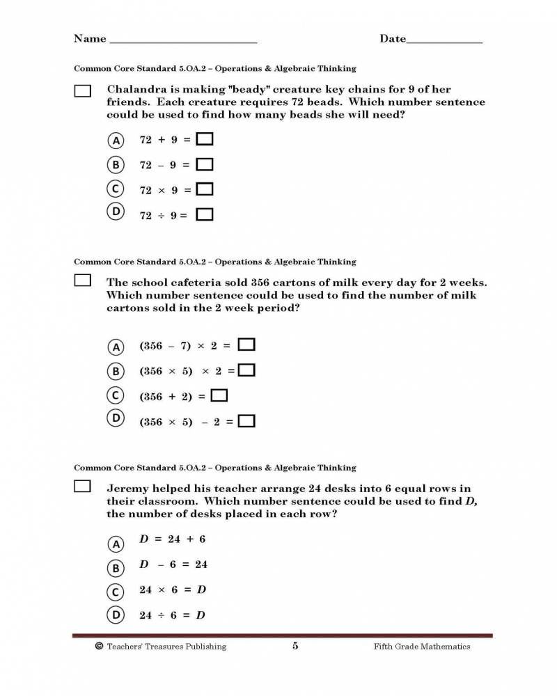 Common Core Math Worksheets Grade 5 Common Core Worksheets