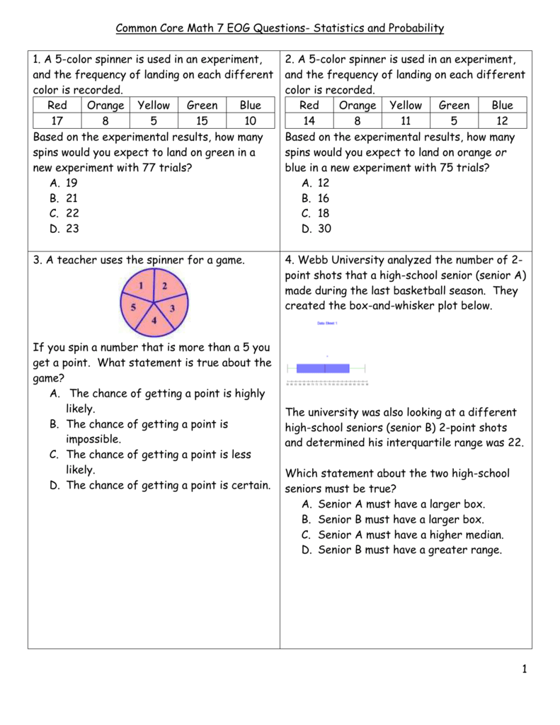 Common Core Probability Worksheets Common Core Worksheets