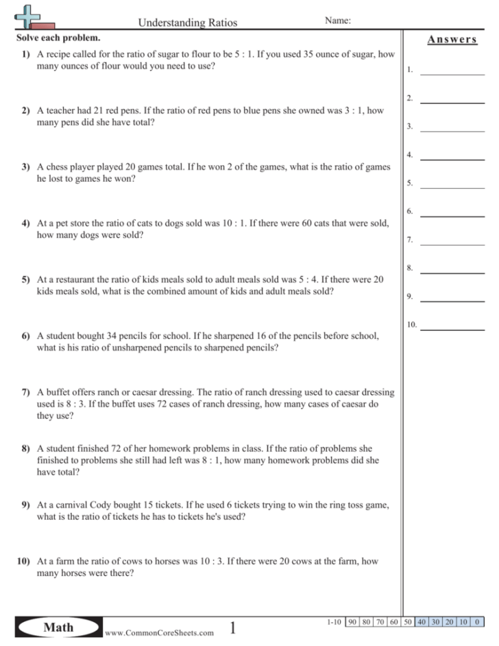 Common Core Sheets Understanding Ratios Answer Key Common Core Worksheets