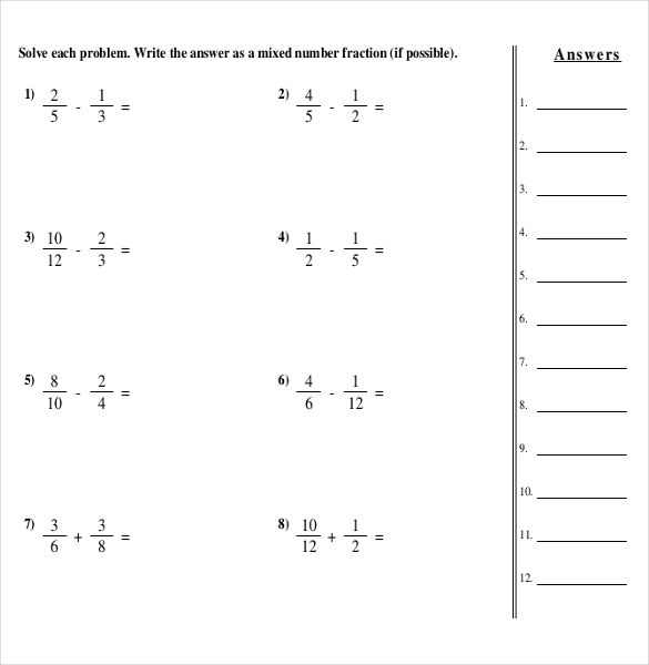 Common Core Worksheet Fractions