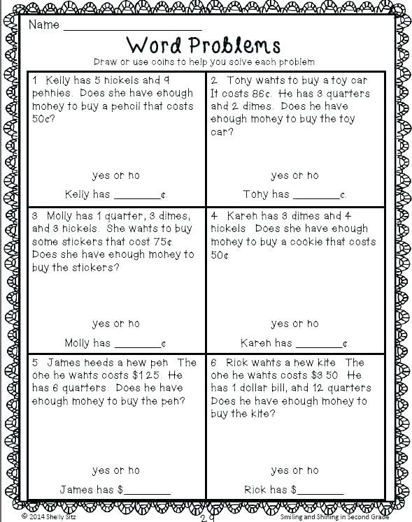 Common Core Worksheets Word Problem Worksheets Money Word Problems 