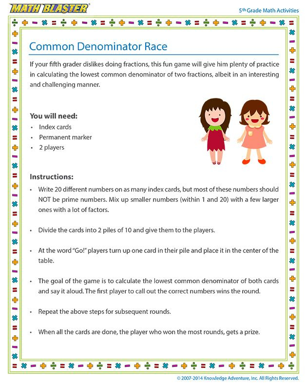 Common Denominator Race Online 5th Grade Arithmetic Activity For 