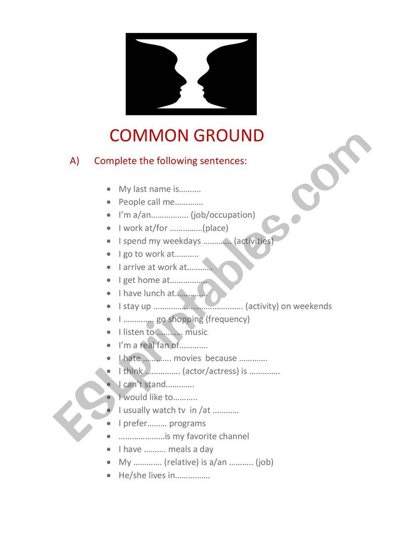 COMMON GROUND ESL Worksheet By Andrea Pusiol