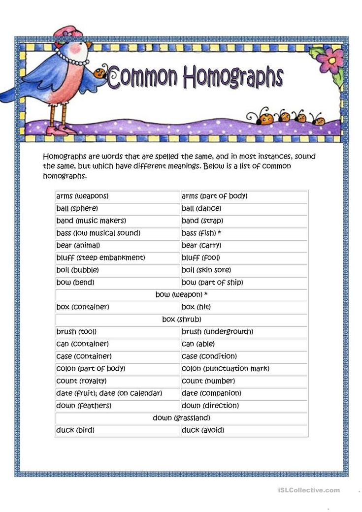 Common Homographs English ESL Worksheets Homographs English 