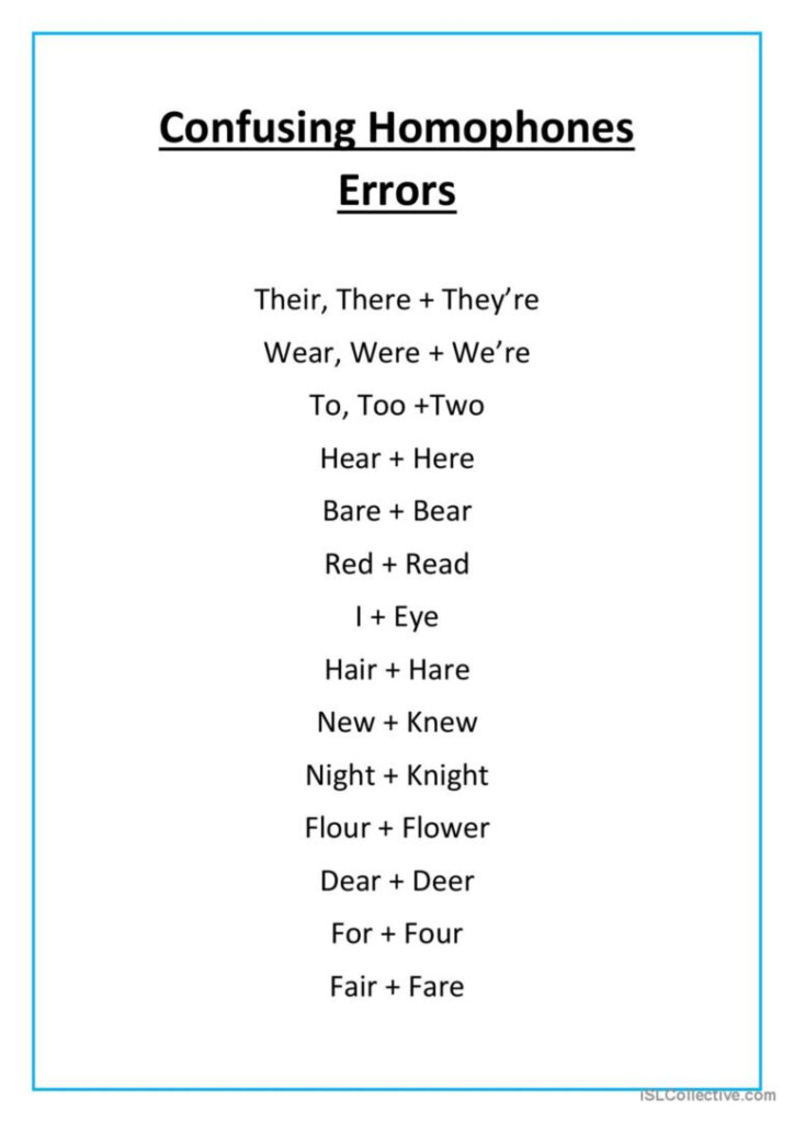 Common Homophone Confusion Deutsch DAF Arbeitsbl tter Pdf Doc