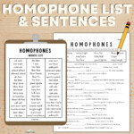 Common Homophone List And Sentences Literacy Learn