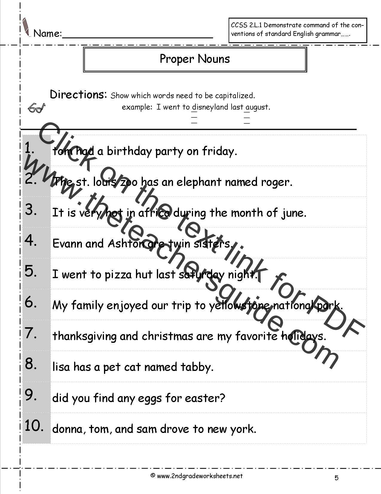 Common Noun And Proper Noun Worksheet For Class 3 With Answers Common