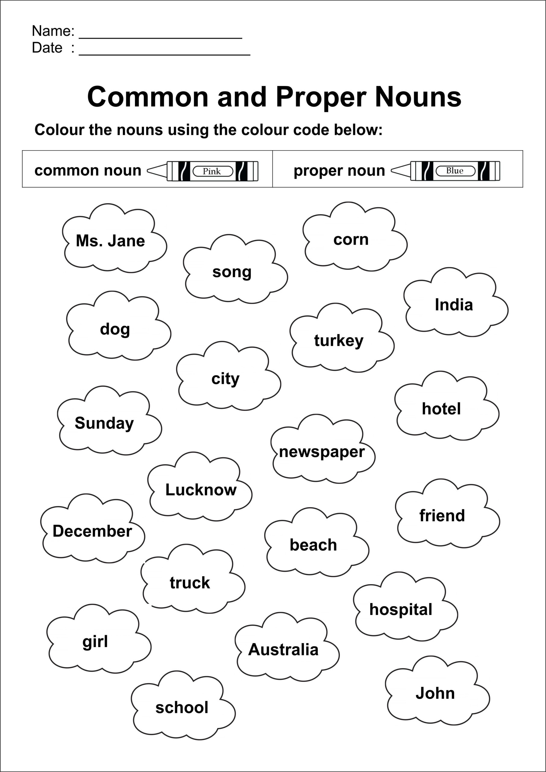 Common Noun And Proper Noun Worksheets