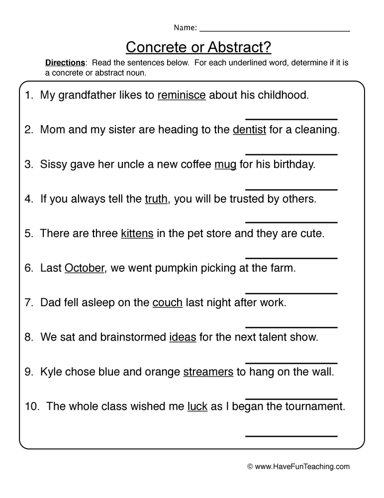 Common Or Abstract Nouns Worksheet Have Fun Teaching