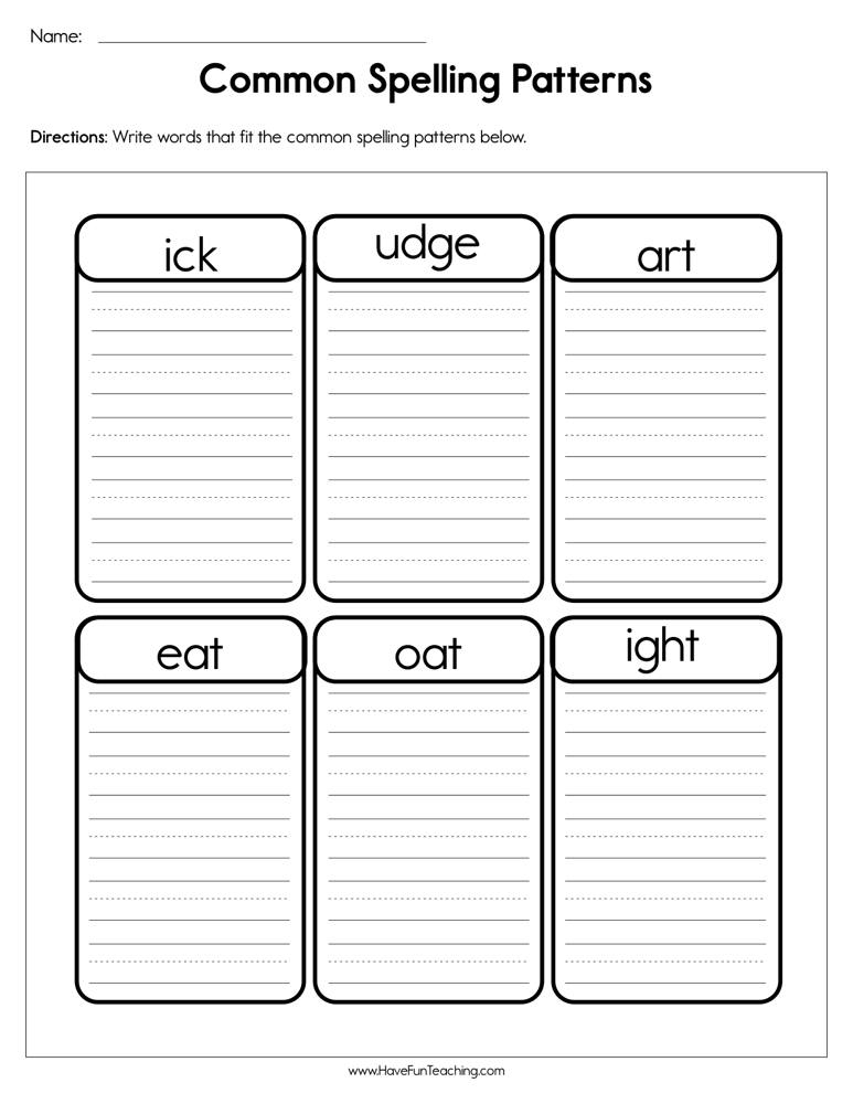 Common Spelling Patterns Worksheet By Teach Simple