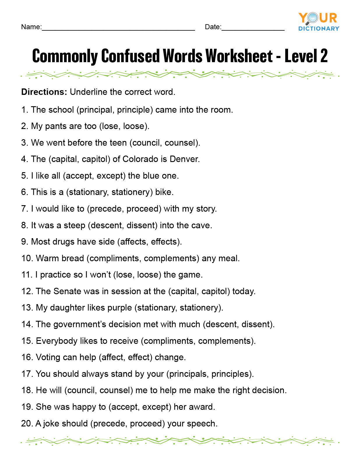 Commonly Confused Words Worksheet