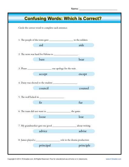 Commonly Confused Words Worksheets Canvas point