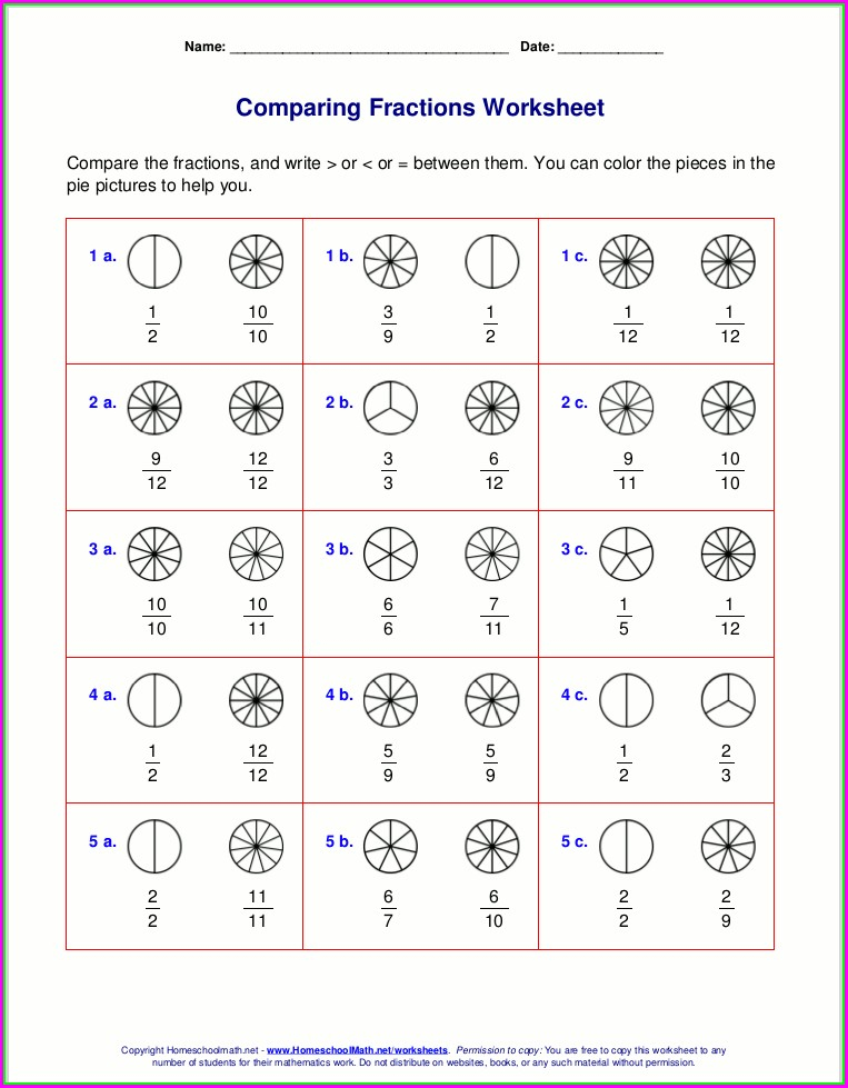 Comparing Fractions Using Benchmarks 4th Grade Worksheet Worksheet 