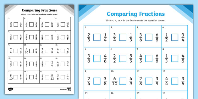 Comparing Fractions With Different Denominators Worksheet