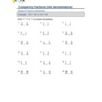 Comparing Fractions With Like Denominators Worksheet Common Core